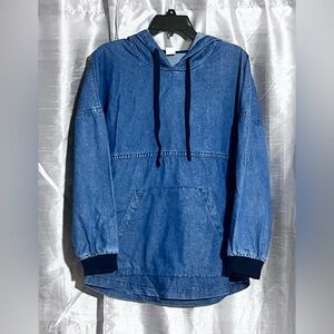 Spirit Jersey Denim Pullover Hoodie Womens Oversized Jean Shirt Long Sleeve Tops
